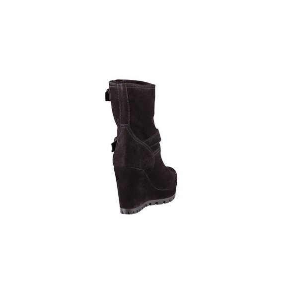 Prada Double Buckle Suede Wedge Boot, Black Size 7 - Picture 3 of 6